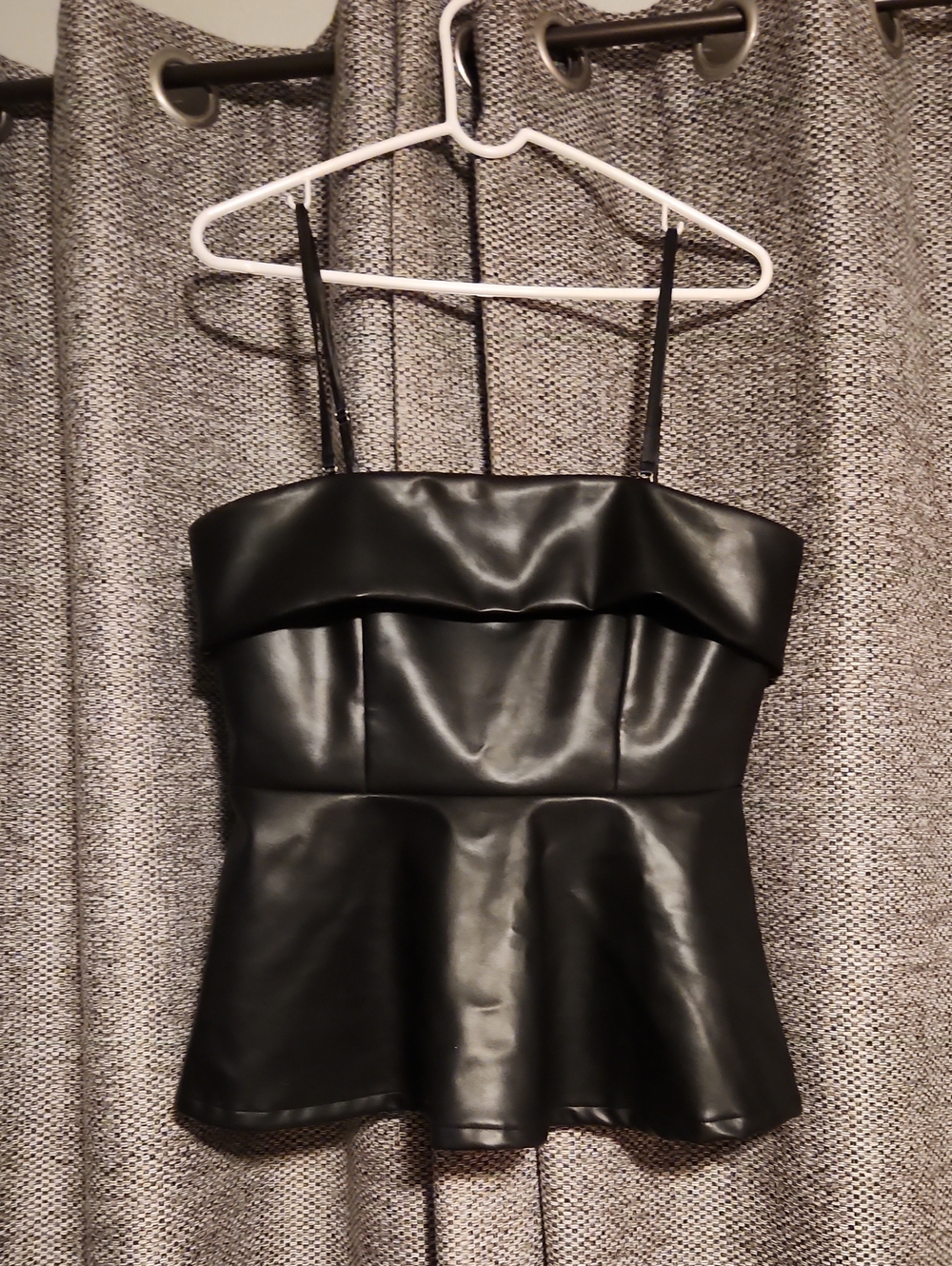 TCEC Black Faux Leather Peplum Top